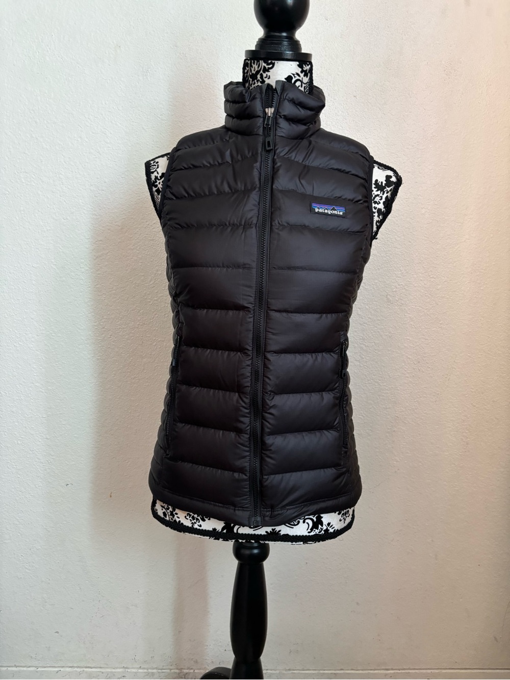 Patagonia Black Quilted Women's Down Vest with Tall Collar